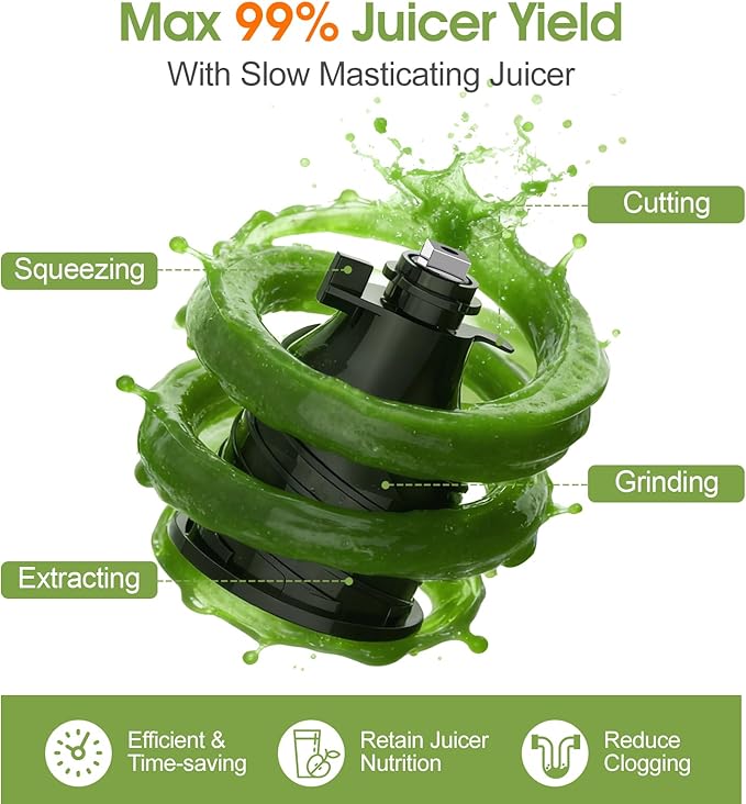 Cold Press Juicer,Stainless Steel Material,Juicer Machines with 5.0Inch Wide Feed Chute,Slow Masticating Juicer for Vegetables and Fruits with High Juice Yield,Large Auger,Easy to Clean