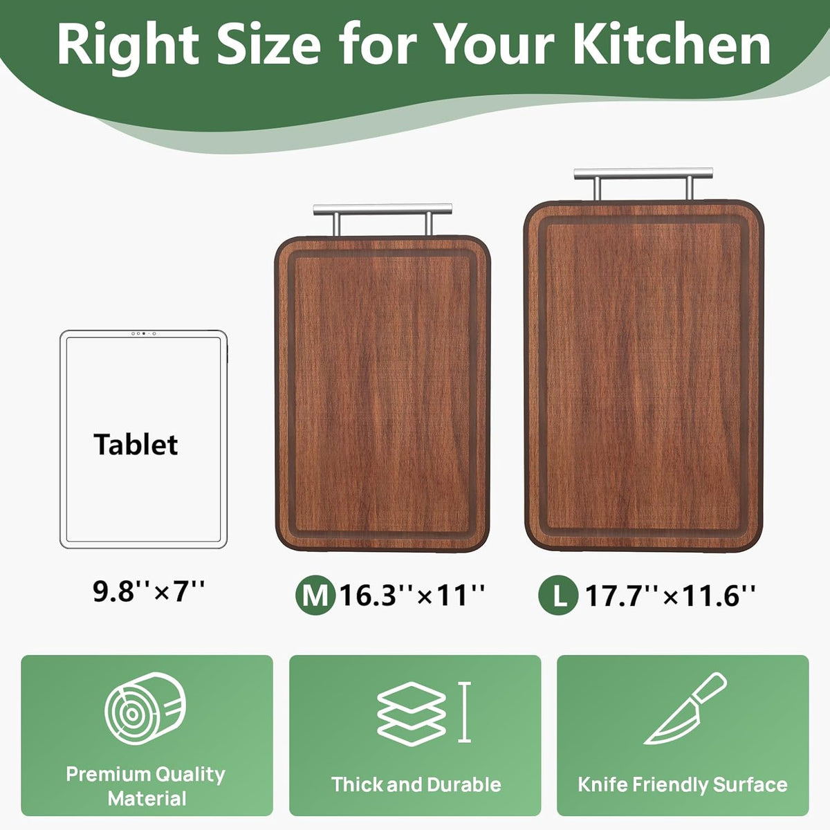 Stainless Steel Cutting Board Wood Double Sided Chopping Cutting Boards for Kitchen - 2 in 1 Ebony Metal with Handle Scratch Resistant Raw Meat Vegetable Fruit Cooking Gift 17.7''×11.6''×1''(Upgraded)