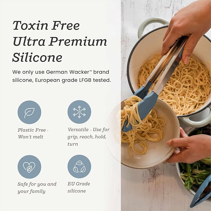 Starpack 'Get a Grip' Silicone Kitchen Tongs for Cooking 9 Inch - BBQ Silicone Tongs for Grill Heat Resistant to 600°F - Stainless Steel Utensils with Non Stick Rubber Tips for Serving Food