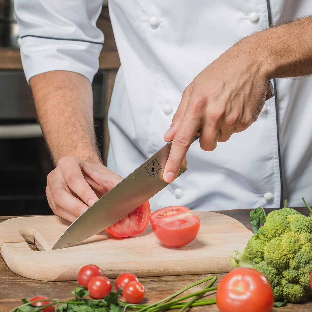 imarku Chef Knife - Pro Kitchen Knife 8 Inch Chef's Knives Japanese SUS440A Stainless Steel Sharp Paring Knife with Ergonomic Handle, Orange Handle, Gifts for Men and Women