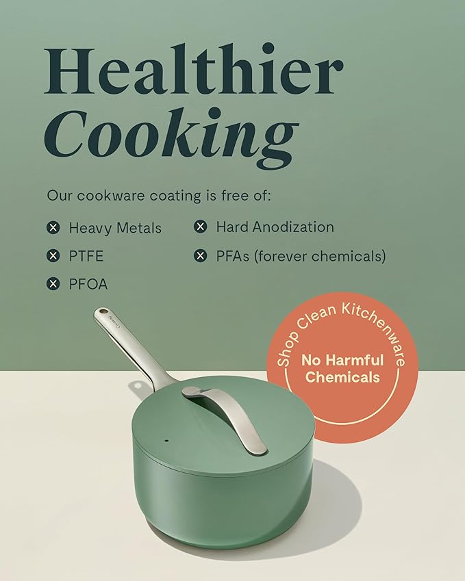 Caraway Nonstick Ceramic Sauce Pans with Lids (3 qt & 1.75 qt) - Non Toxic, PTFE & PFOA Free - Oven Safe & Compatible with All Stovetops (Gas, Electric & Induction) - Marigold