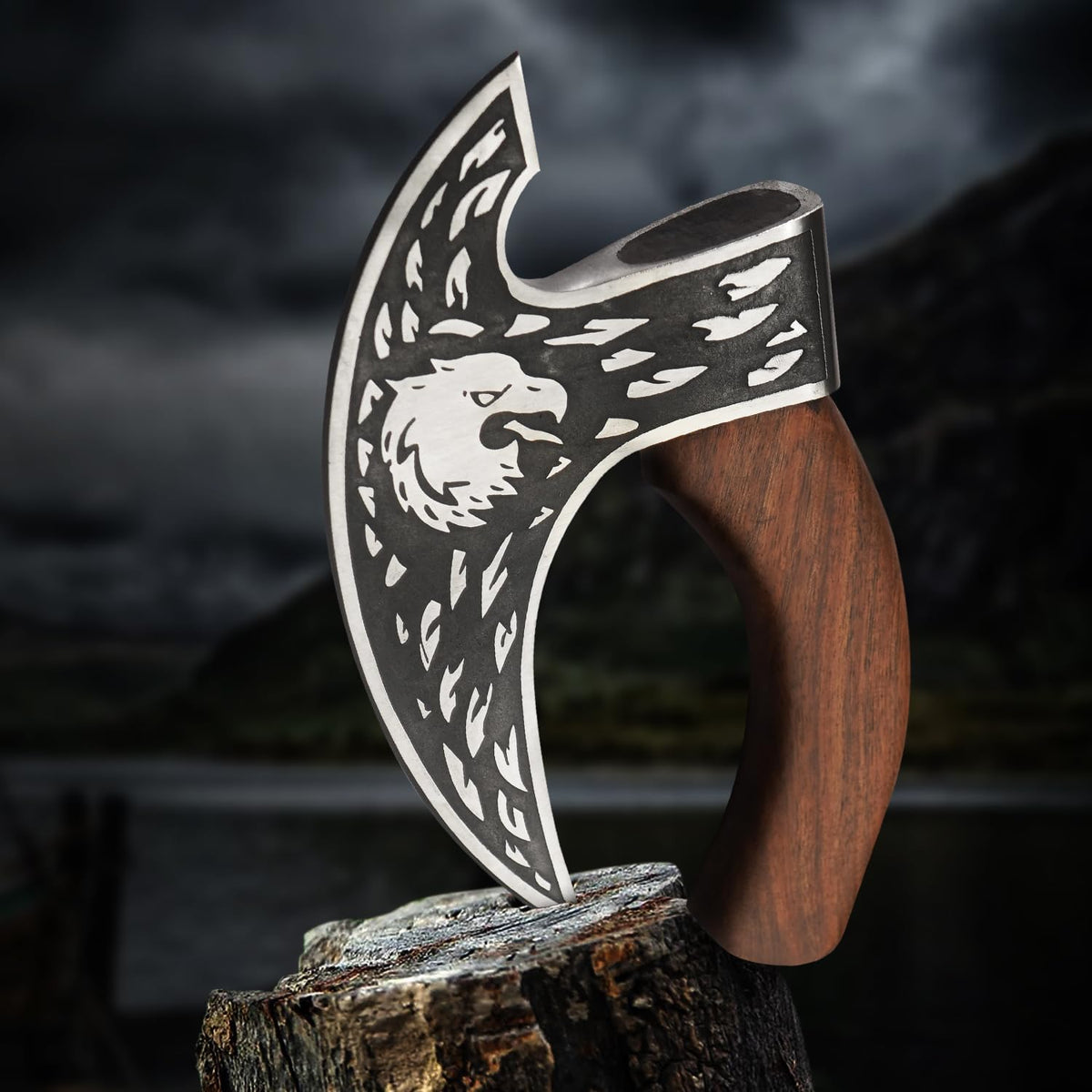 Edgelandknives® Multipurpose Viking Pizza Axe with Sheath, Viking Butcher Axe, Viking Pizza Cutter Axe - Rosewood Handle & Engraved Head - Perfect for Cutting Pizza, Meat, Vegetables