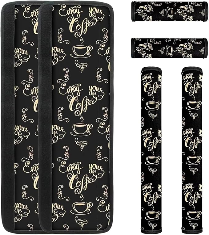 6 PCS Refrigerator Door Handle Covers Washable Anti-Skid Protector for Fridge Dishwasher Oven Keep Off Fingerprints Oil Stain Food Spot for Home Kitchen Decor, Enjoy Your Coffee-Black