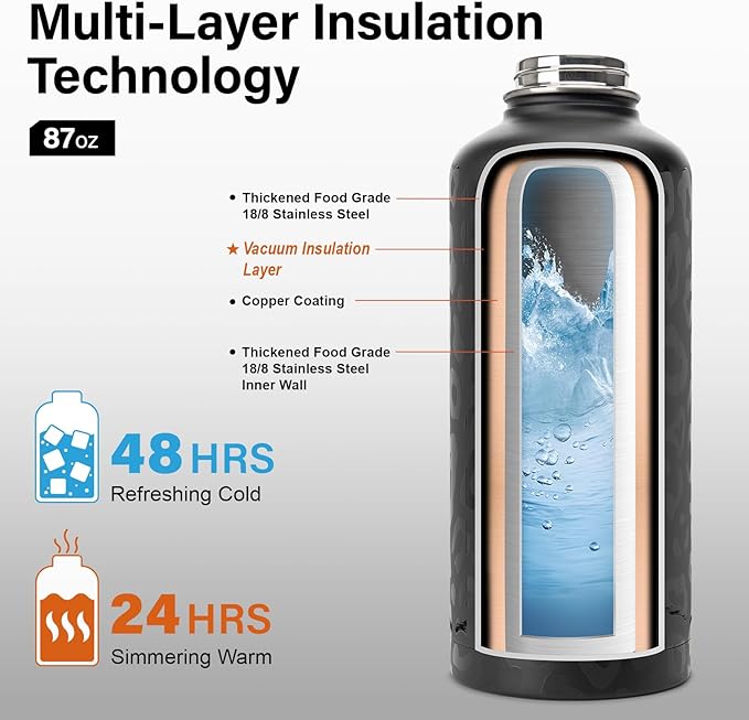 DYSANKY Insulated Water Bottle | Thickened Stainless Steel for Gym and Hiking with Straw, Carrier Bag, Handle Strap | BPA-Free 87 oz