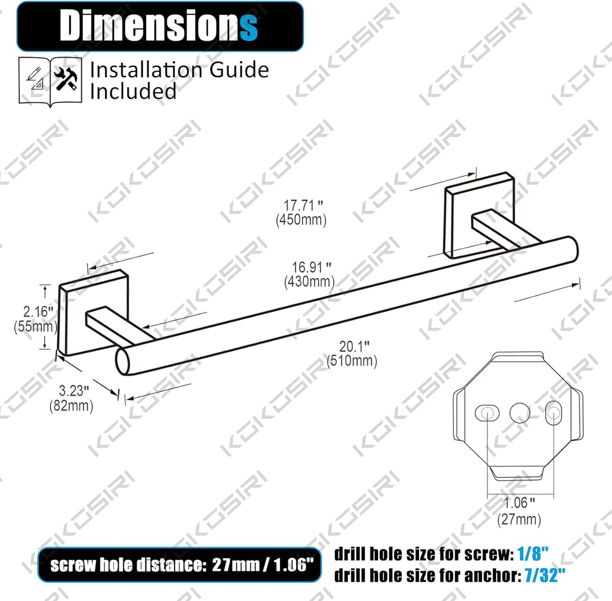 KOKOSIRI Towel Bar Bathroom Towel Holder for Bath Kitchen Cabinet Towel Rails 20 Inch Oil Rubbed Bronze Stainless Steel B4005ORB-L20