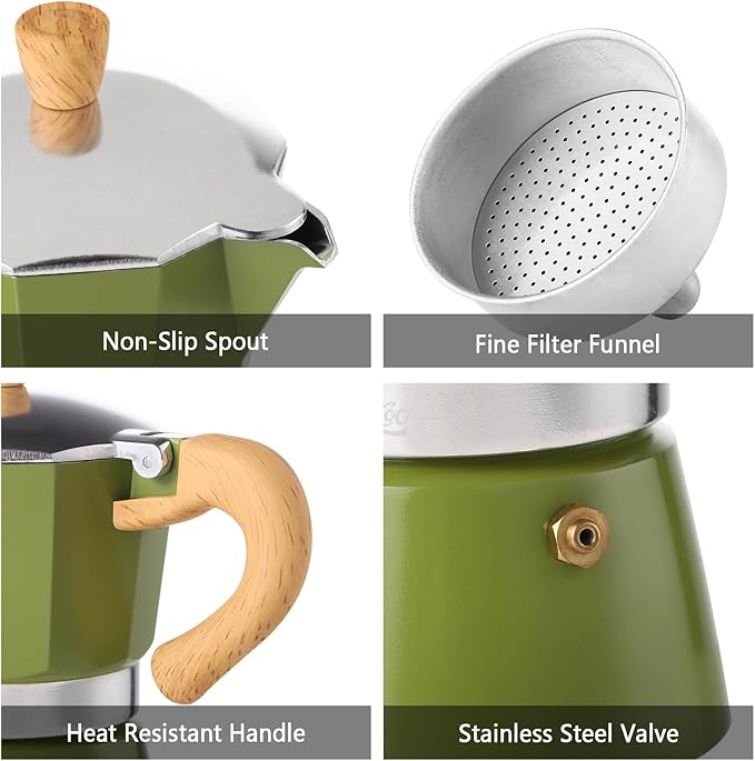 Bincoo Espresso Maker Stovetop - Small Camping Moka Pot 1-2 Espresso Cup/120ML,Stove Top Espresso Pot Italian Coffee Maker,Easy to Use (Green)
