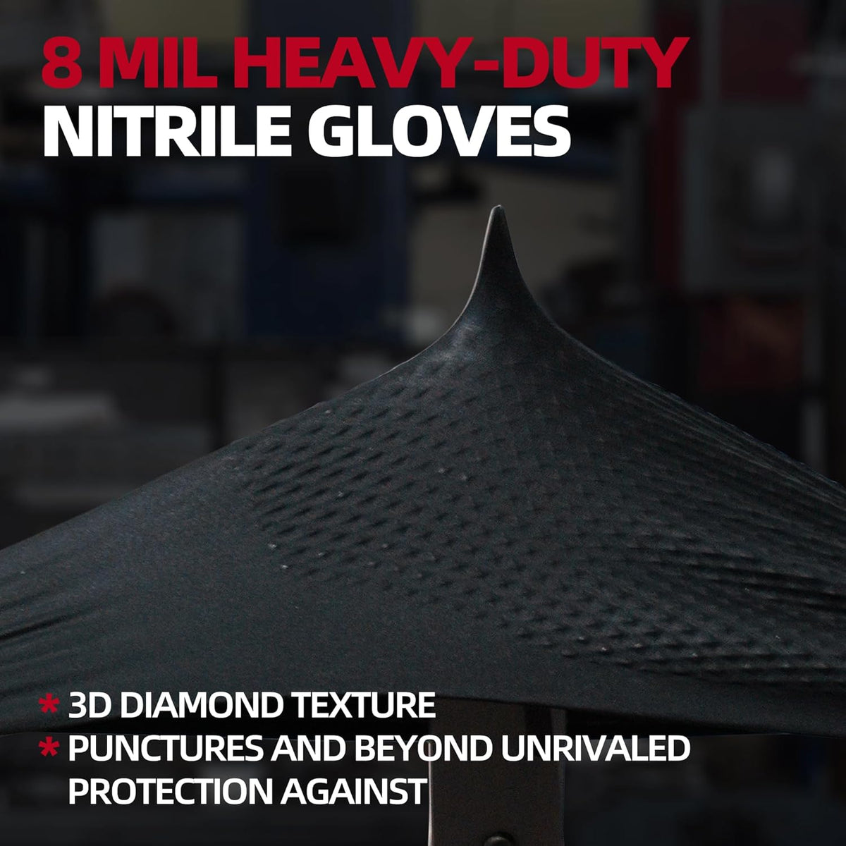 Jointown Basic Heavy Duty Nitrile Gloves, Mechanic Gloves 8 Mil Nitrile Disposable, with Raised Diamond Texture, Case of 500, Black, XLarge