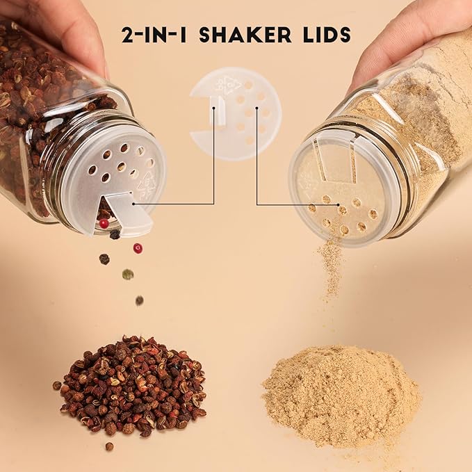 6Pcs Spice Jars with Label, 4oz Empty Square Seasoning Containers, Spice Jars with Shaker Lids, Small Spice Bottles for Salt, Herbs, Sugar, Pepper, Seasoning Jars for Spice Rack, Cabinet, or Drawer