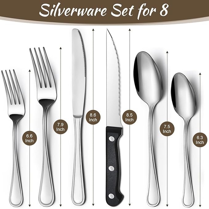 Hunycook 48-Piece Silverware Set - Silverware Set for 8, Stainless Steel Flatware Set with Forks, Knives & Spoons, Mirror Polished Cutlery Set, Dishwasher Safe