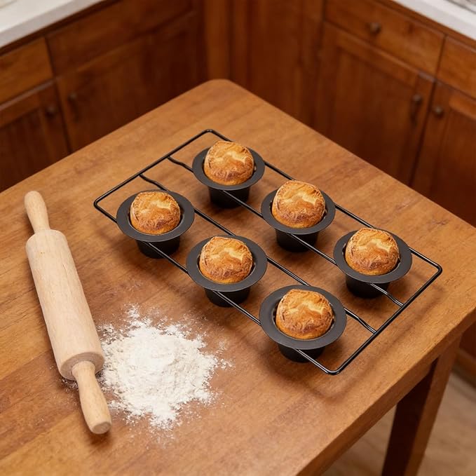 6 Cup Popover Pan for Baking Deep Non Stick Sturdy Carbon Steel Bakeware Easy to Clean for Yorkshire Pudding, Muffins and Popovers