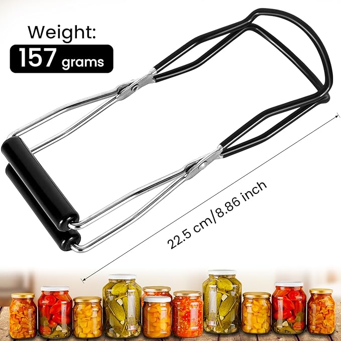 Canning Jar Lifter, Canning Tongs, Stainless Steel Jar Lifter with Rubber Grip Handle for Home Kitchen, Black