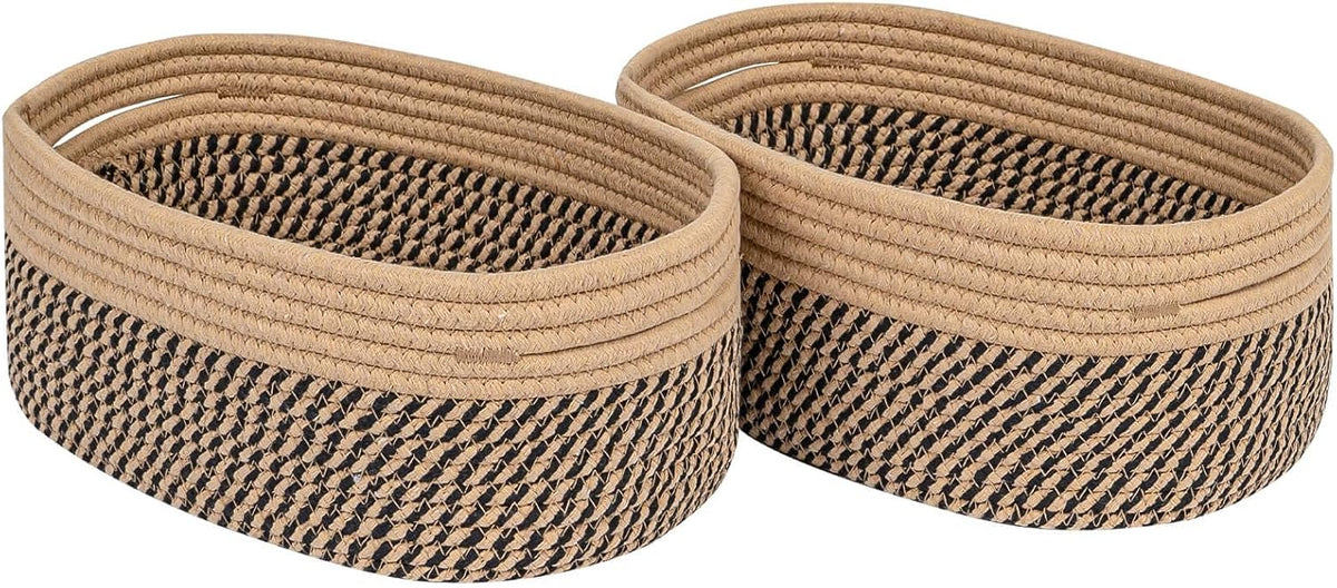 CubesLand Small Cube Shelf Closet Storage Baskets Bins Set 2,Woven Basket for Organizing/Storage, Long-lasting &Skin-friendly Storage Basket Bin,Stylish Room Decor Basket,Camel/Mixed Black Rope Basket