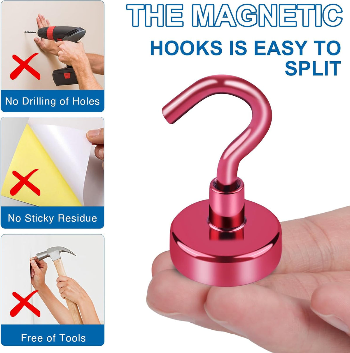 LOVIMAG Cruise Ship Essentials, 110Lbs Cruise Door Magnets, Red Cruise Magnetic Hooks, Magnetic Hooks Heavy Duty for Hanging Celling, Grill, Refrigerator Kitchen-6 Pack