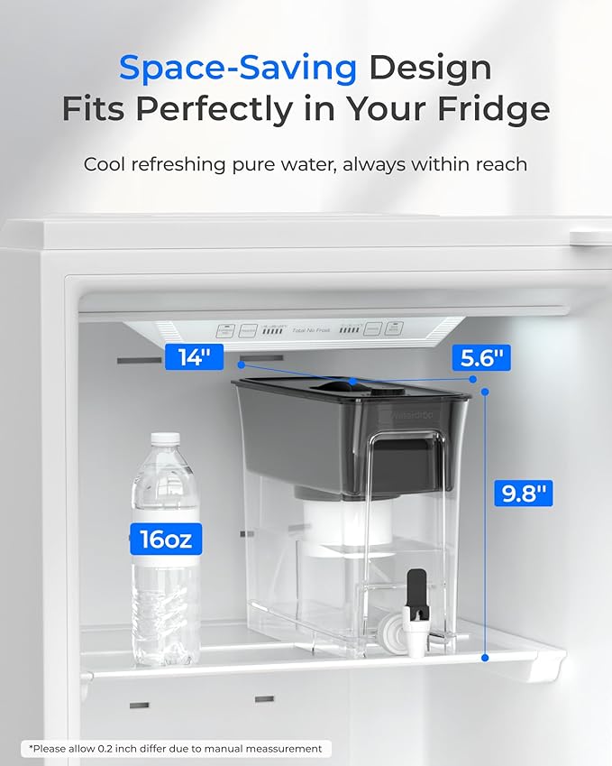 Waterdrop Fluoride-Reducing Water Filter Dispenser, 35-Cup, 150-Gallon Long-Life, Large Capacity, Reduces Chlorine, PFOA/PFOS and More, BPA Free, Black (with 1 Filter)