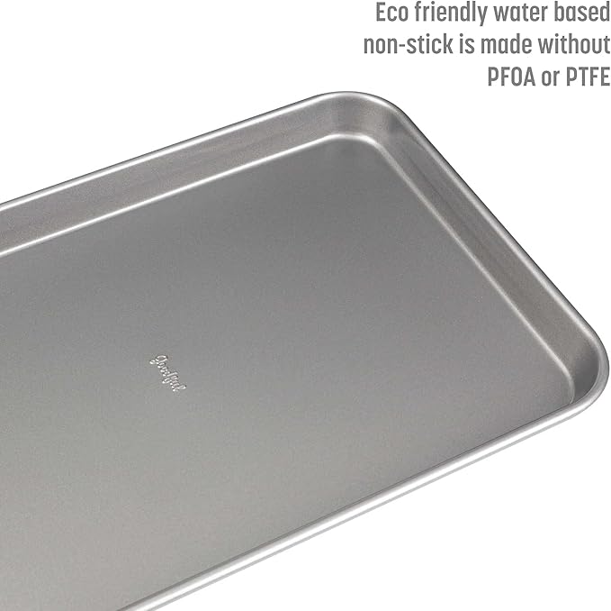 Goodful Nonstick Cookie Baking Sheet Set, Heavy Duty Carbon Steel with Quick Release Coating, Made without PFOA, Dishwasher Safe, 2-Pack Bakeware Set, 17-Inch x 12-Inch and 15-Inch x 10-Inch, Gray
