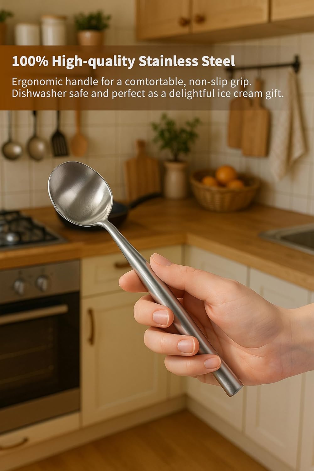Stainless Steel Ice Cream Scoop - Ergonomic Handle Ice Cream Scooper Heavy Duty Ice Cream Scoops Best Rated - One-Piece Dishwasher Safe Icecream Scoop Stainless Steel