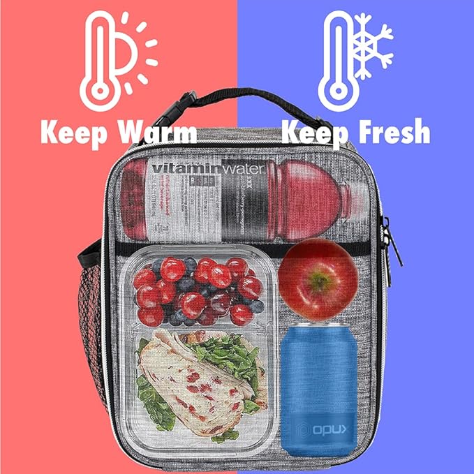 opux Premium Insulated Lunch Box, Soft School Lunch Bag for Kids Boys Girls, Leakproof Small Lunch Pail Men Women Work, Reusable Compact Cooler Tote Lunchbox for Office Adult, Light Grey