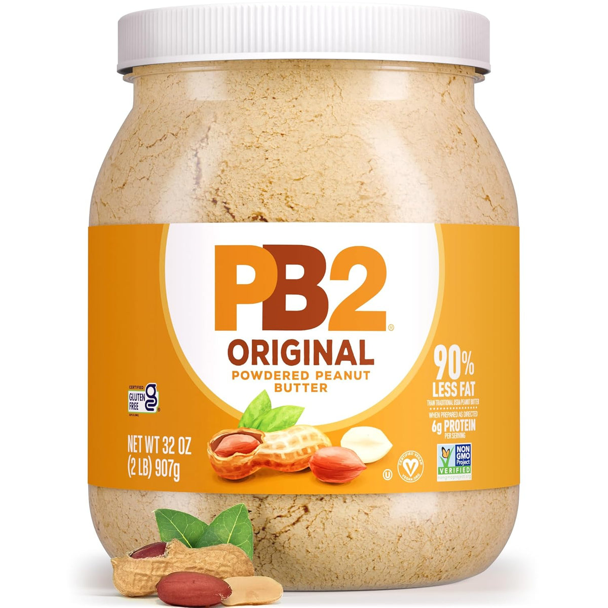 PB2 Powdered Peanut Butter Powder | 2LB Jar | Certified Gluten Free, Low-Carb, Keto Diet Friendly | Original Flavor with 6G of Protein, 90% Less Fat, 60 Calories Per Serving | Easy Mix for Healthy, Fit Diet