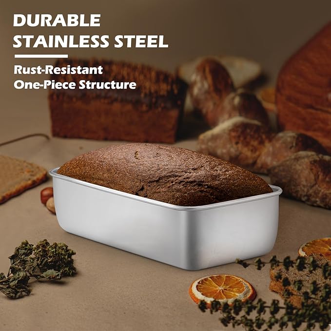 Leonyo Loaf Pan for Baking Bread, 9x5IN Stainless Steel Bread Loaf Pan for Homemade Meatloaf, Cakes, Brownies, Lasagnas, Dishwasher Oven Safe