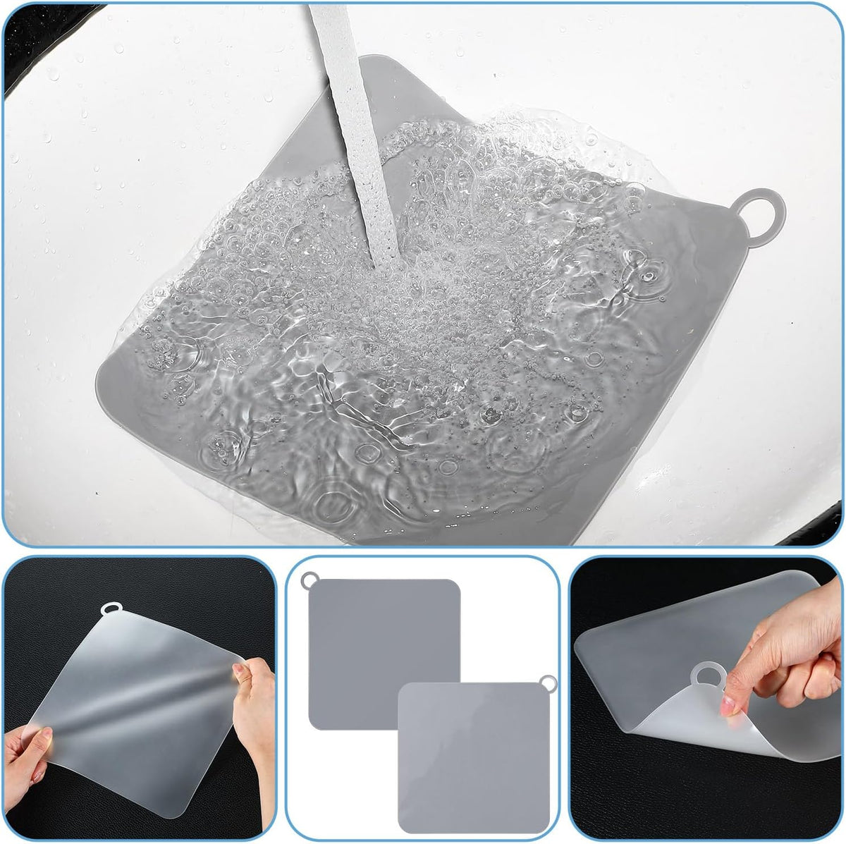 Yinkin 6 Pcs Drain Covers to Keep Bugs Out Silicone Shower Floor Tub Stoppers Bathtub Drain Stoppers Sewer Anti-Odor Mats Deodorizing Plugs for Bathroom(7.87 x 7.87 Inch,Square,Grey and White)
