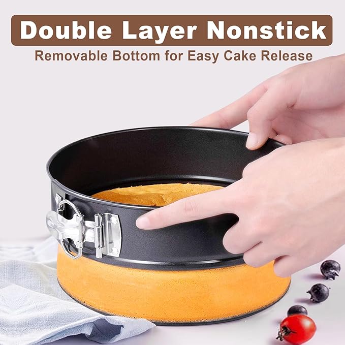 4 7 9 Inch Springform Pan Set of 3, Leakproof Cheesecake Pan with Protector, Nonstick Spring Form Pans for Cheesecake, Round Cake Pans Sets for Baking with Removable Bottom and 50Pcs Parchment Paper