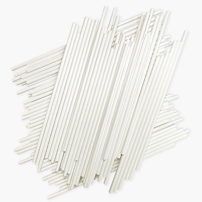 100 Count 6 INCH White Paper Lollipop Sticks,Cake Pop Sticks,Sucker Sticks for Cookies,Rainbow Candy,Chocolate,Cake Topper(Dia 4mm)