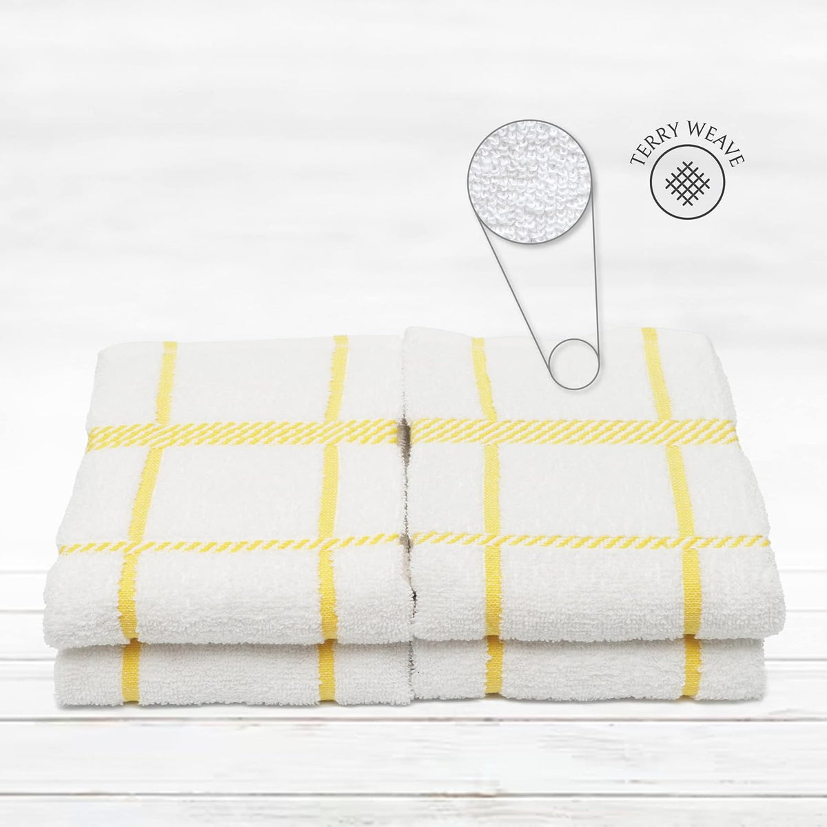 100% Cotton Terry Dish Towels, 4 Pack Checks, 16 x26 Inches, Super Soft and Absorbent Kitchen Towels, Perfect for Kitchen Cleaning and Dish Washing | Yellow