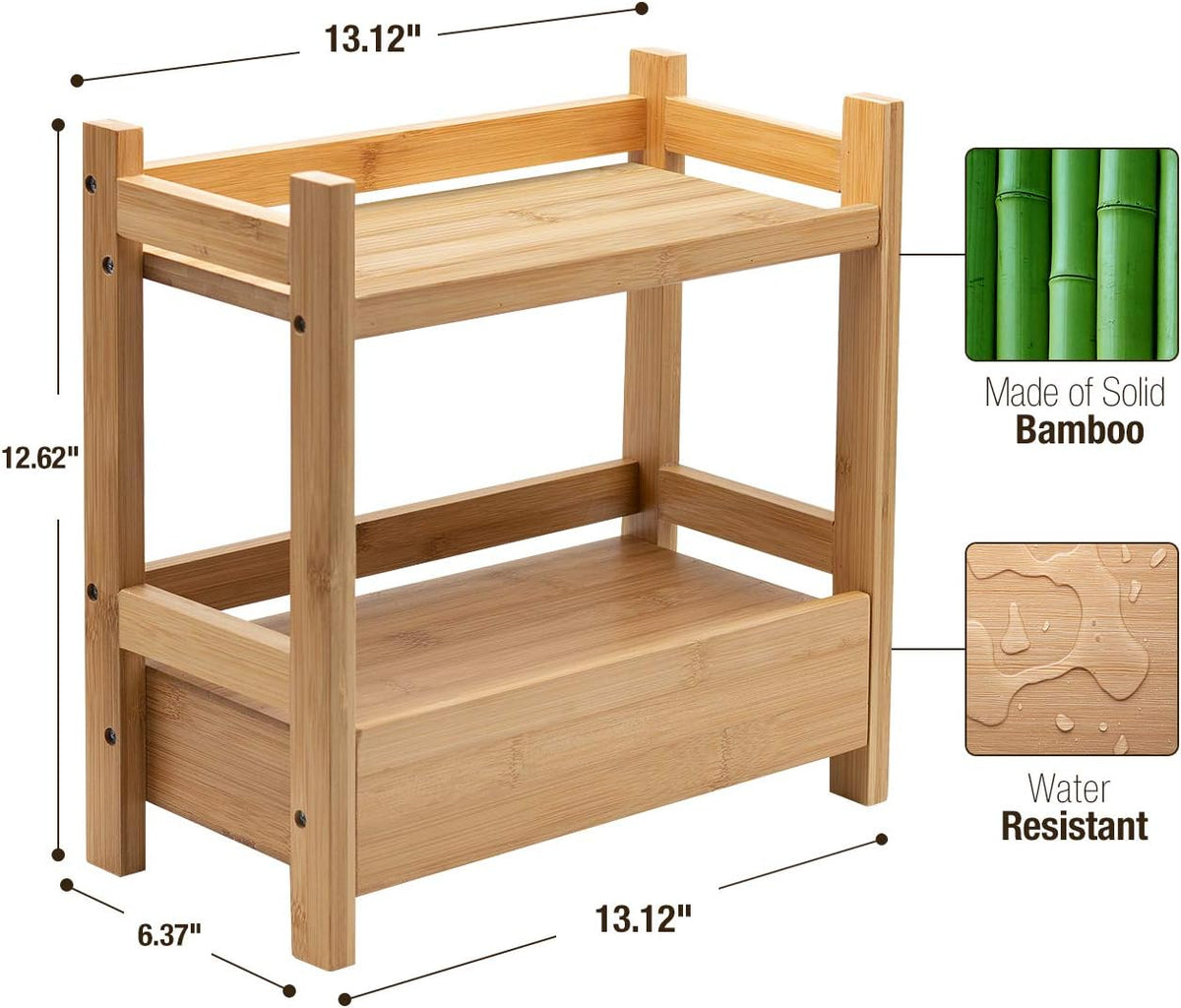Sorbus Bamboo Bathroom Counter Organizer – 2-Tier Shelf with Hidden Drawer for Vanity, Matcha Station, Bathroom Sink Organizer Countertop, Kitchen & Office Storage (13″ L x 6.5″ W x 12.6″ H)