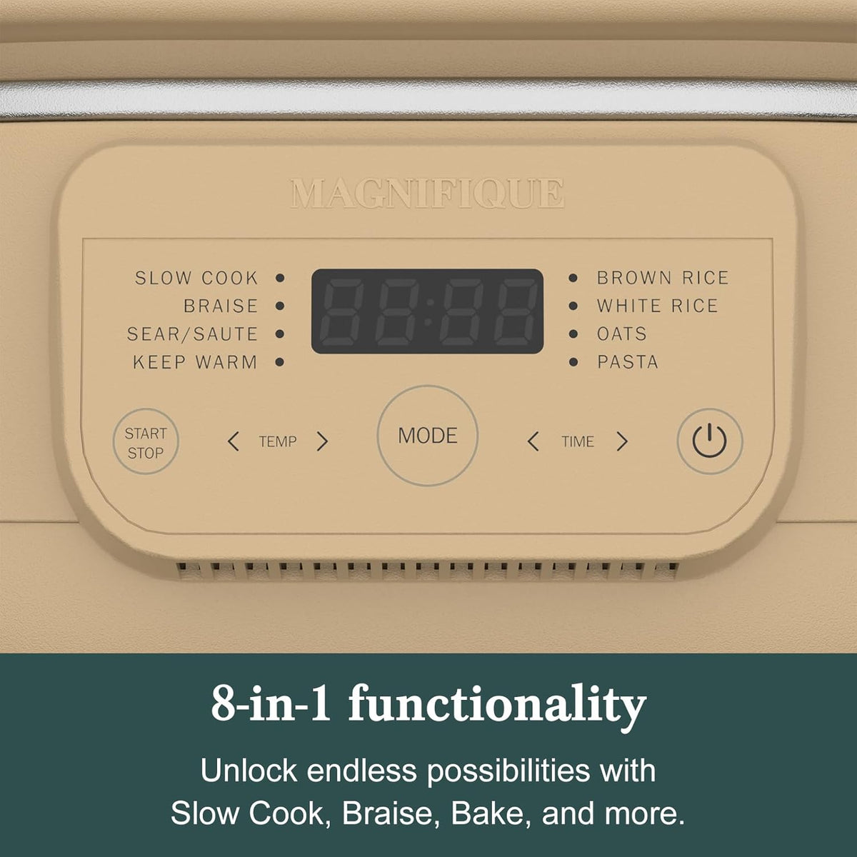 4 Quart Programmable Slow Cooker with Flexible Easy Programming, 8-in-1 Multi-Cooker with Dishwasher Safe Lid & Removable Crock Pot & Wooden Spoon, Nonstick, Oven Safe Pot to 500°F, Brown