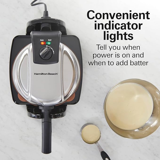 Hamilton Beach Belgian Waffle Maker with Removable PFAS-Free Durathon Nonstick Coated Plates, Easy Flip, Ceramic Grids, Black (26031)