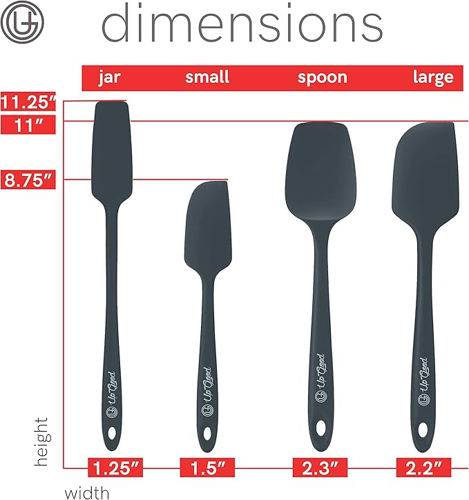 UpGood Silicone Spatula Set 600°F - High Heat Resistant Nonstick, Small and Large Kitchen Spatulas - Flexible BPA Free Professional Grade Cookware - Utensils for Cooking, Baking, Mixing(4 Pcs, Grey)