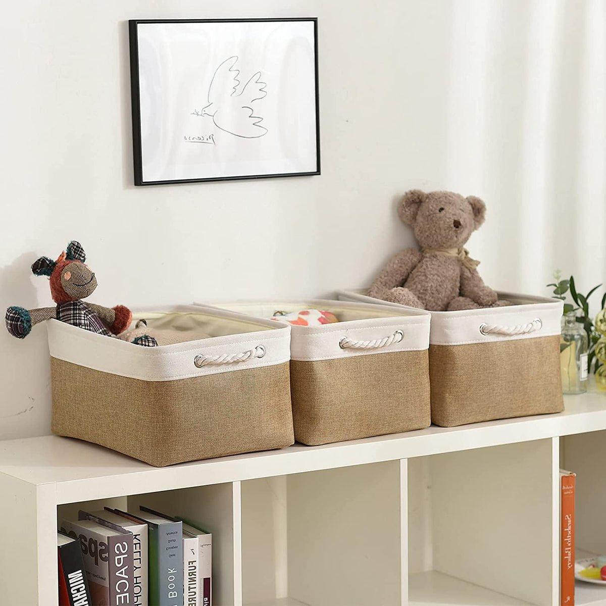 Storage Basket Fabric Sturdy Canvas Storage Bins Organizer with Handles for Clothes and Storage Foldable Storage Boxes Cubes
