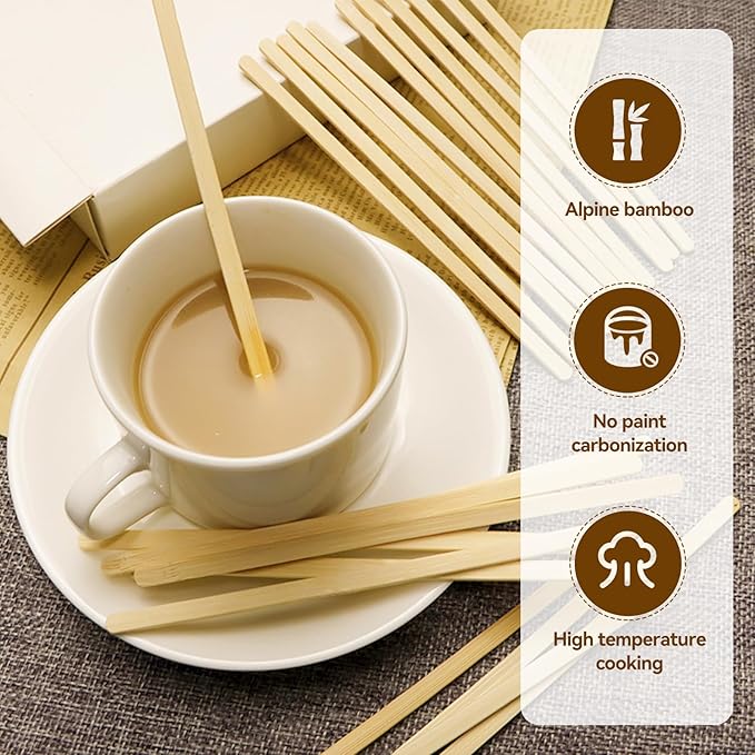1000 Count Bamboo Coffee Stirrer - Disposable 5.5 inches Long Wooden Stir Sticks for Coffee and Cocktails - Smooth, Splinter-Free Beverage Mixers - Ideal for Cafe, Bars and Drink Stations