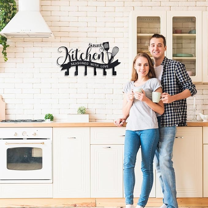 Personalized Kitchen Wall Decor Custom Name Metal Utensil Hook Rack Kitchen Organizer Wall Mounted Decorative Hooks for Home Mothers Day Gift