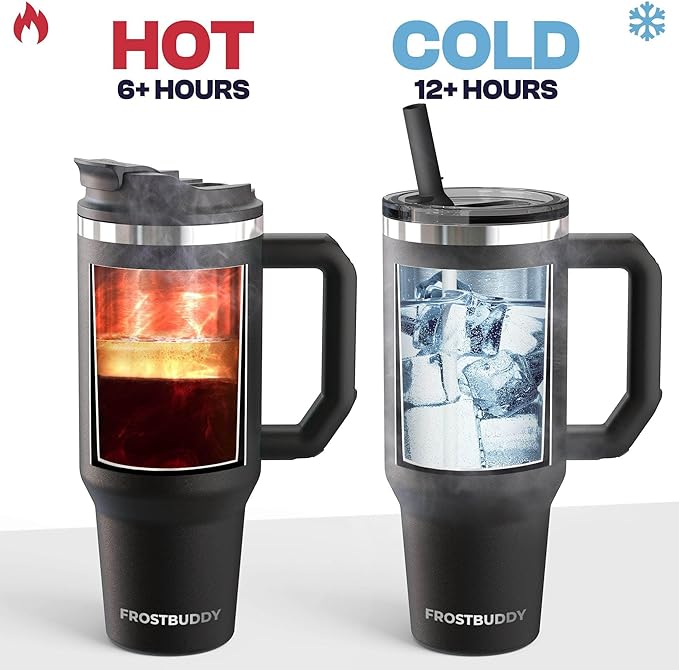 Frost Buddy Thicc Buddy - 40 oz Stainless Steel Vacuum Insulated Tumbler with Lid and Straw for Water - Travel Mug Cupholder Friendly - Gifts for Women Men Him Her (Ice Cream)