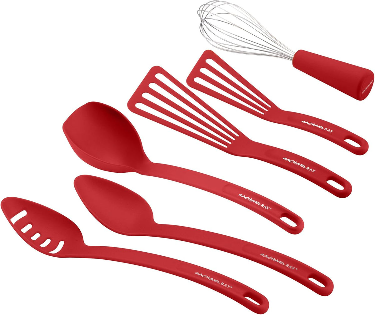 Rachael Ray 46408 Nylon Nonstick Set, Red, 6-Piece, Tools and Gadgets, One Size