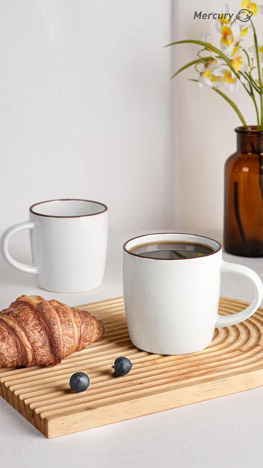 famiware Mercury Coffee Mugs 13 oz, Coffee Mugs Set of 4 with Handle, Cups for Latte, Hot Tea, Cappuccino, Mocha, Cocoa, White