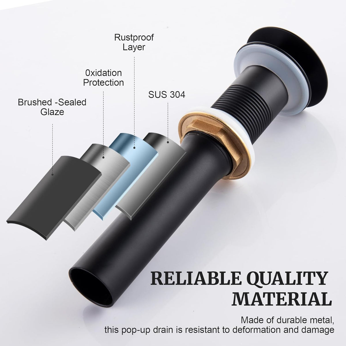 Pop up Sink Drain Stopper for Bathroom Vessel Vanity Sink Art Basin Matte Black, Big Cap Without Overflow, Metal Pop-up Drain Strainer with Detachable Basket Stopper