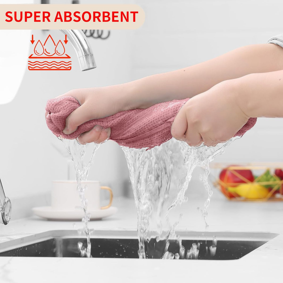 Homaxy 100% Cotton Waffle Weave Kitchen Dish Cloths, Ultra Soft Absorbent Quick Drying Dish Towels, 12 x 12 Inches, 6-Pack, Dried Rose