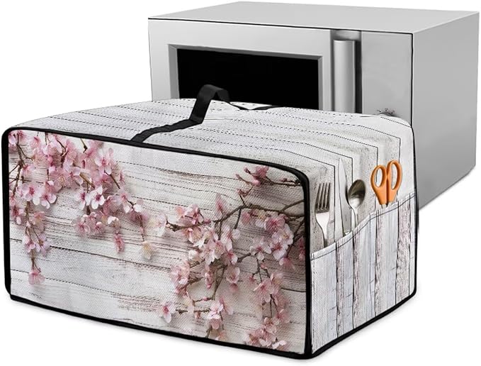 Air Fryer Toaster Oven Dust Cover Countertop Microwave Dust Cover Protector, Compatible with Convection Oven, S, 14.5 x 18.5 x 9 Inches, Peach Blossom White Wood Grain