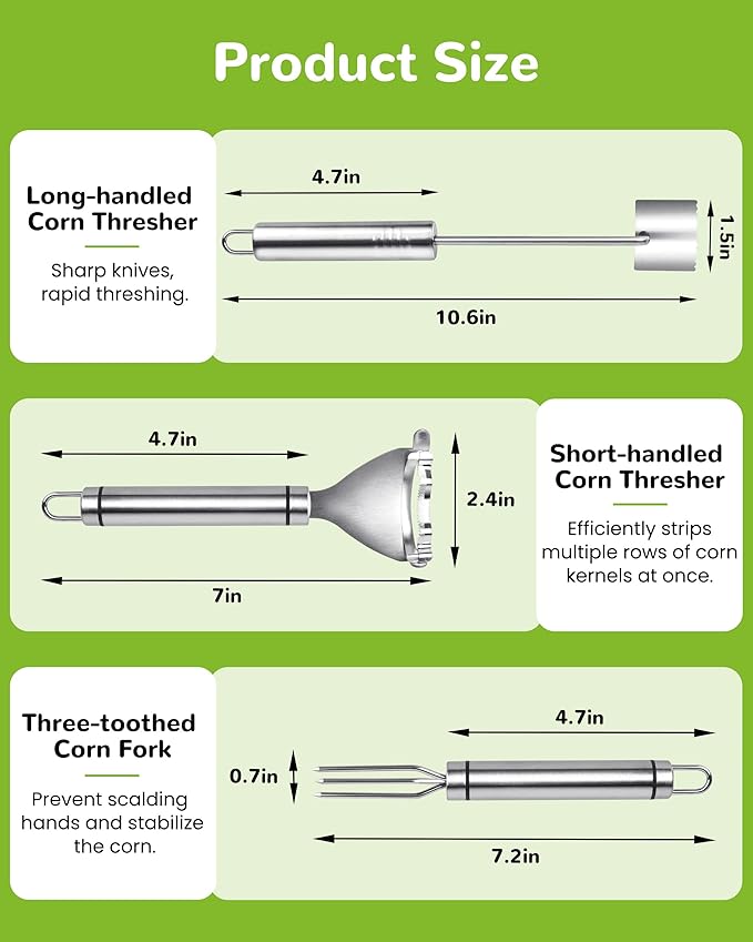 3 Pcs Corn Peeler For Corn On The Cob, Corn Cob Stripper Tool, Stainless Steel Corn Peeler, Corn on the Cob Remover, Fast and Safe, Corn Cutter for Outdoor Dining, Home Kitchens