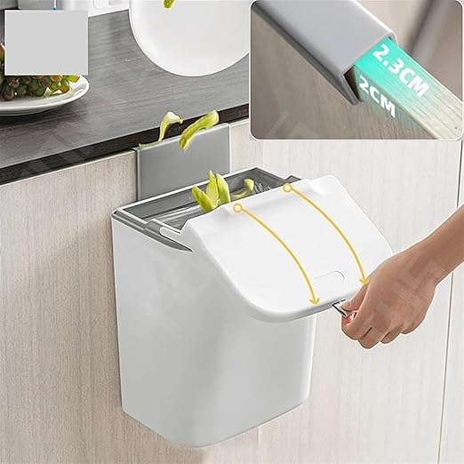 Hanging Trash Can, Kitchen Garbage Bin Waste Bins, Plastic Wall-Mounted Trash Can Adhesive Storage Garbage Bin with Lid Cabinet Hanging Bathroom Trash Can Home Kitchen Accessories (Color : B)