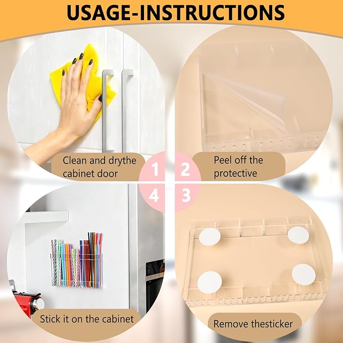 New Upgrade 9.5" Large Acrylic Straw Holder for Cabinet Door-Reusable Tumbler Straw Organizer Storage,Small Kitchen Organizers and Storage Accessories Container,Ultra Sticky Cupboard Door Mounted