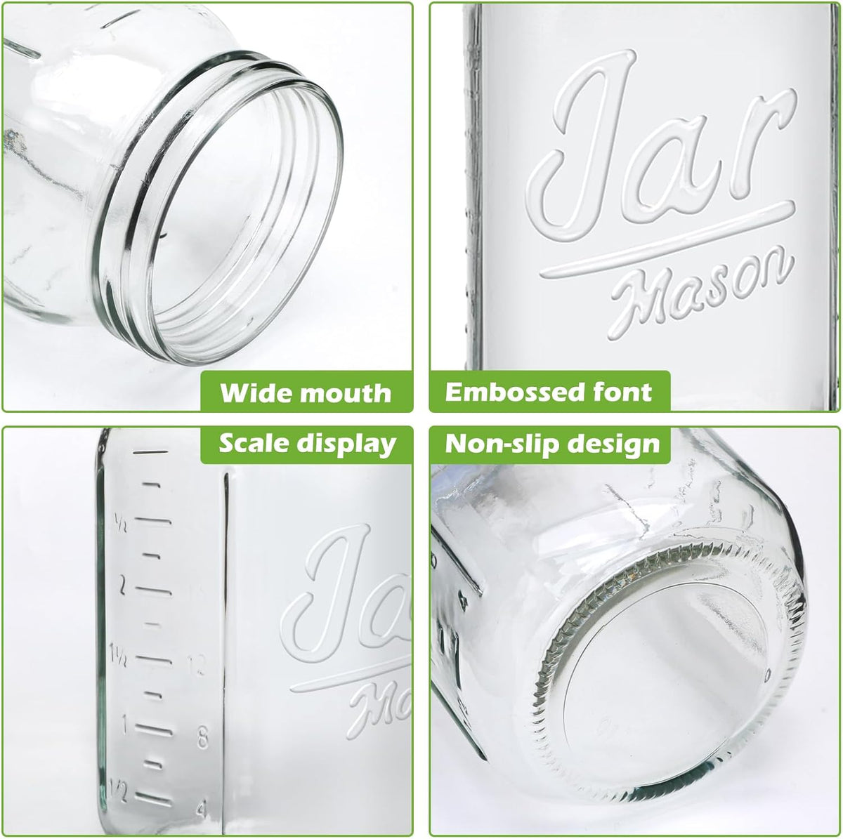 QAPPDA Wide Mouth Mason Jars 32 oz 12 Pack, Large Glass Jars Canning Jar with Lids for Pickling, Storage Food, Meal Prep, Jams, and Spices