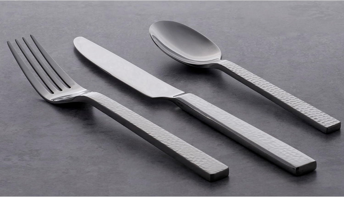 Oneida Chefs Table Hammered 45 Piece Everyday Flatware Set, Service for 8, 18/0 Stainless Steel,Silverware Set