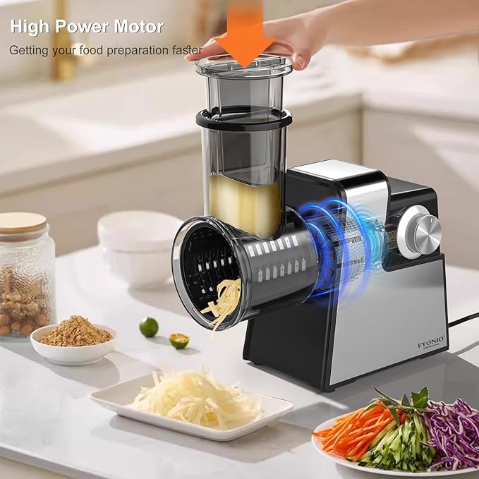 Electric Cheese Grater, 5 in 1 Salad Maker with Stainless Steel Blades, 250W Electric Food Slicer & Shredder, Electric Salad Machine for Cheeses, Fruits, Potatoes, Carrots
