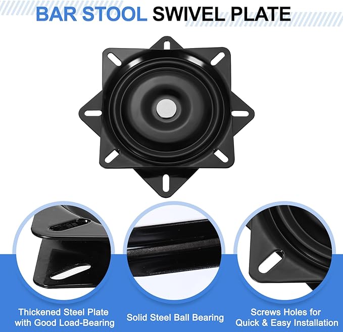 uxcell 4Pcs 6.5" Bar Stool Swivel Replacement, 360° Rotation Lazy Susan Turntable, Square Semi-Ball Bearing Seat Swivel Base Mount Plate for Recliner Chair or Table, Black (160x2.5mm)