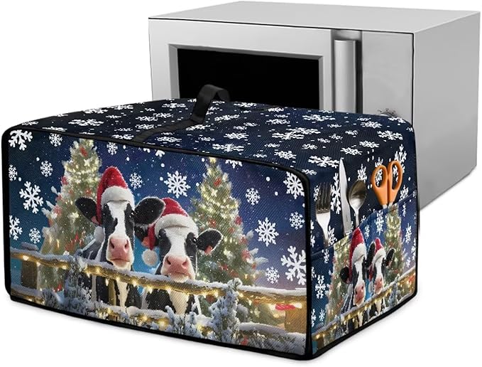 Air Fryer Toaster Oven Dust Cover Protective Microwave Oven Cover Small Electric Appliance Protector Decorations Kitchen Accessories, L, Christmas Hat Cow Snowflake