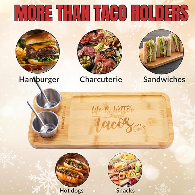 Taco Holder Kit, 3-in-1 Taco Set - Taco Shell Stand + Serving Tray + Sauce Cup, Taco Presentation Rack Plate for Taco Tuesday Bar Party, Gifts for Taco Lovers Holiday Accessories Cinco de Mayo Events