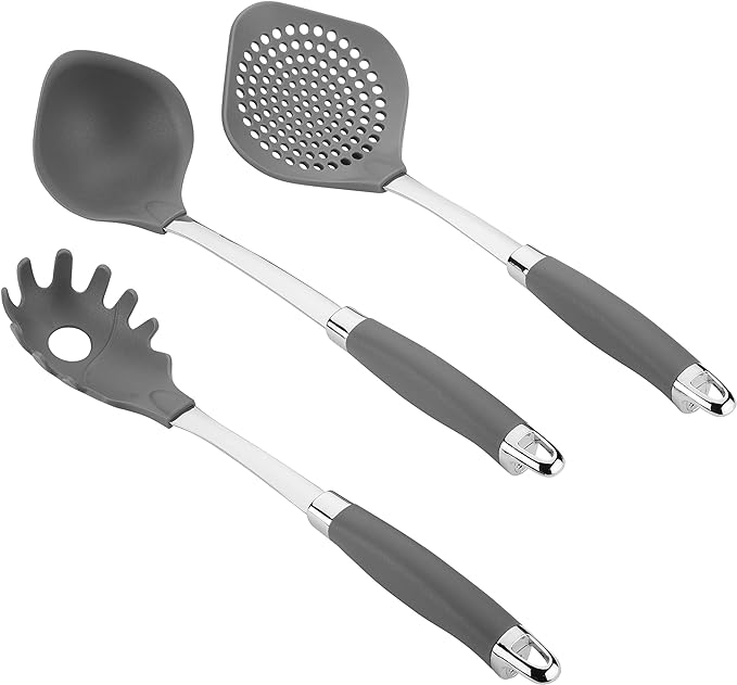 Anolon Gadgets Utensil Kitchen Pasta Cooking Tools Set, 3 Piece, Graphite Gray
